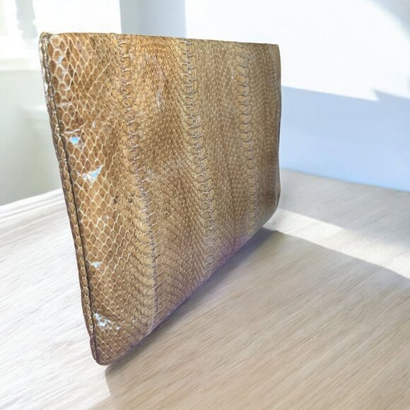 Vintage 1970s Clemente Genuine Python Clutch • Tan Exotic Snakeskin • Disco Era - Picture 5 of 11